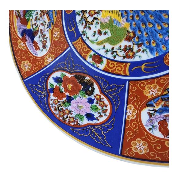 Asian Chinese Arita 8.5" Charger Plate Lmari Style Red Blue Peacock Porcelain - Picture 4 of 8